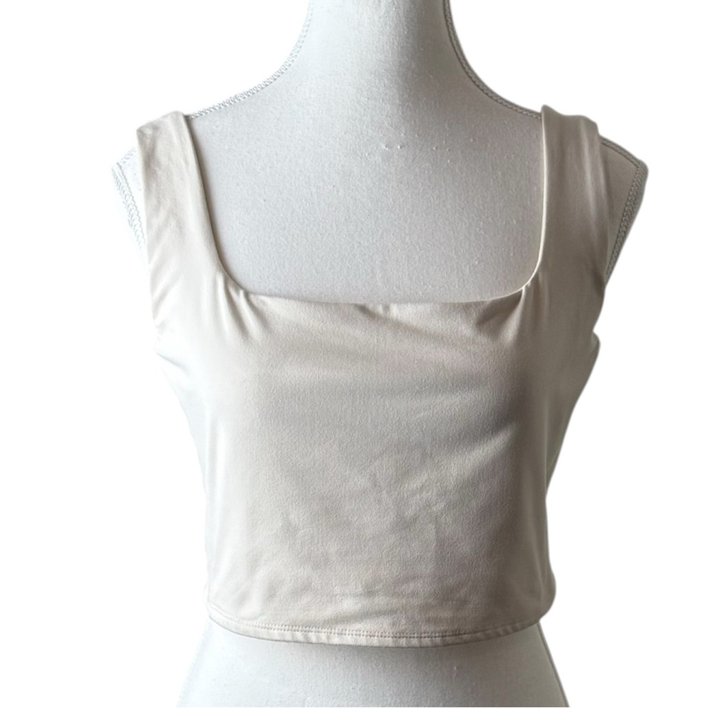 Reformation EcoStretch Crop‎ Tank Womens L Beige Square Neck Fitted Top Comfort